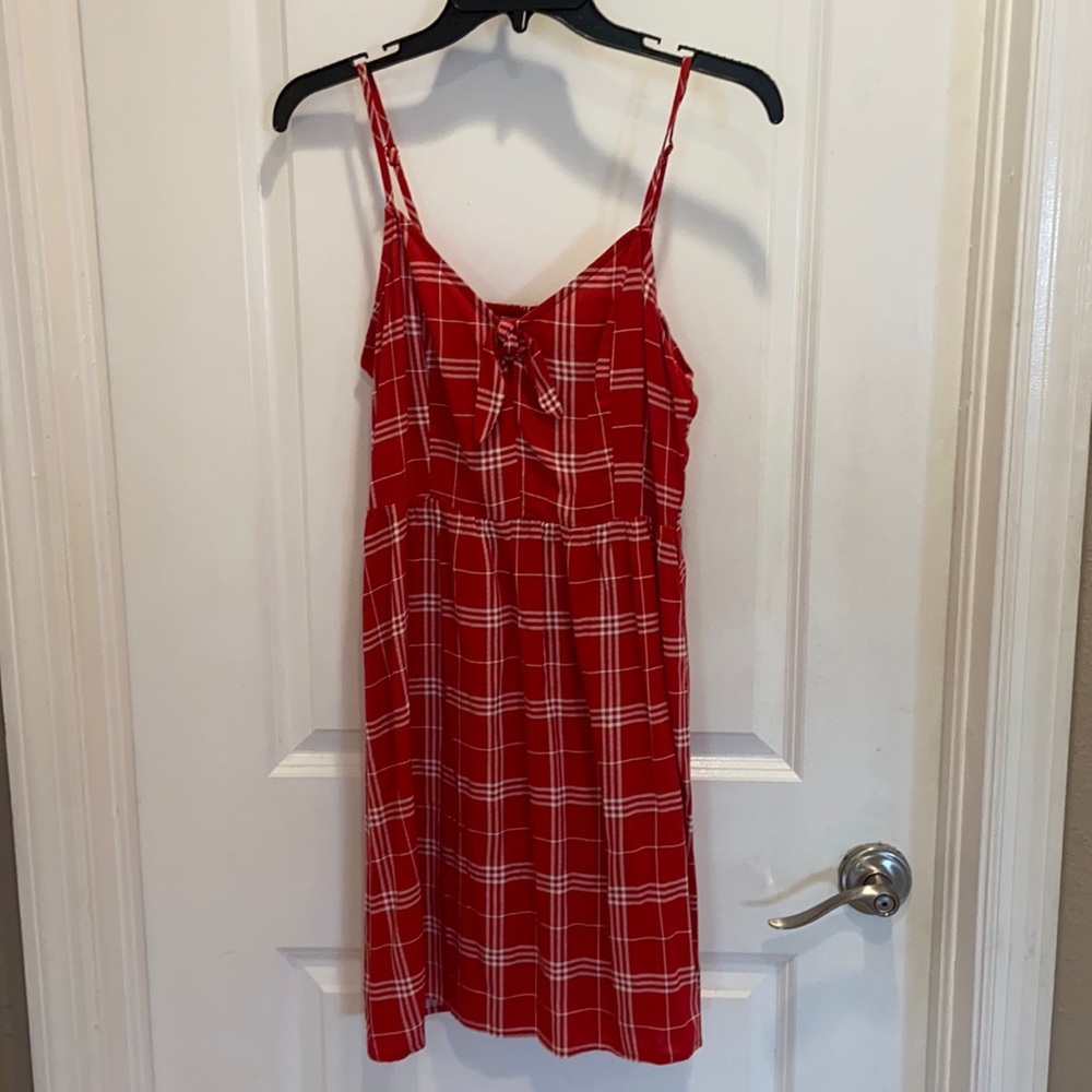 Red plaid picnic dress with tie bow